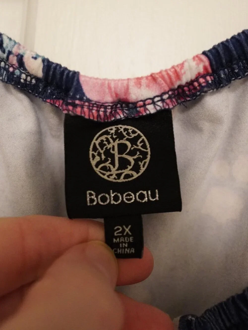 Bobeau 2X Navy Floral Dress Puff Sleeve Plus Size - Picture 2 of 4